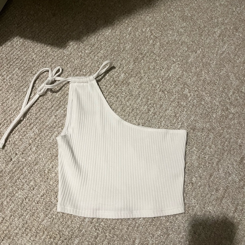 Aerie White Ribbed One-Shoulder Tank Top